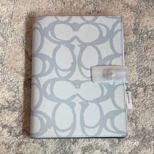 Coach Light Gray Signature Journal Cover with Snap Closure